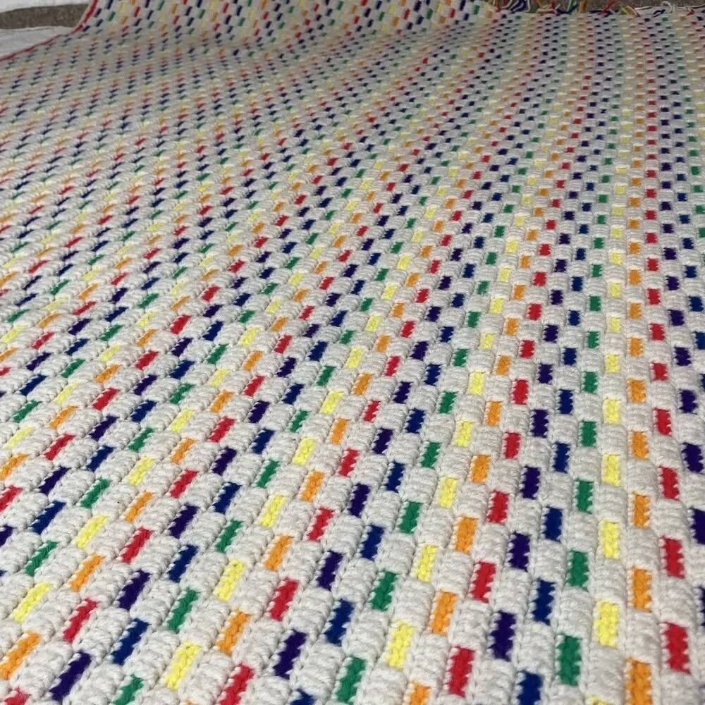 Vtg Handmade Rainbow Crochet Afghan Throw Blanket Reversible Approx 45 X 54